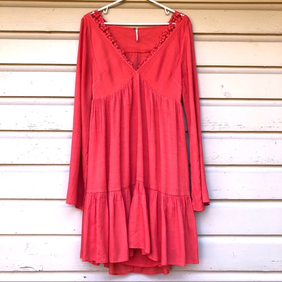 Free People Dresses & Skirts - Free People Long Sleeve Coral Crochet mini dress